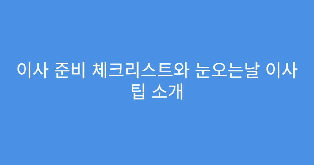 이사 준비 체크리스트와 눈오는날 이사 팁 소개